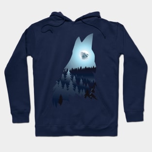 Wolf Howling with Forest blue moon Hoodie